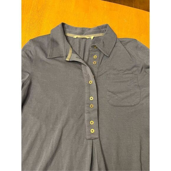 Soft Surroundings M Dusty Blue Roll Tab Sleeve Collared Flowy Tunic Stretch - Picture 2 of 5